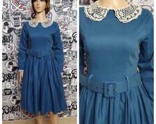 Collectif Dress UK 14 L 70s Lace collared Circle vintage crochet swing Victorian