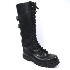 Underground England Ragner Black Leather Tall Boots UK 7 Lace Up Buckle Damaged