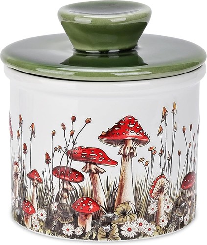 Mushroom butter crock ceramic - mushroom,