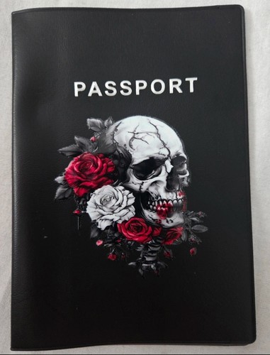 Black passport cover - black, skull