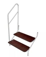 2 Tread Step White with Handrail Bolt On Stainless Steel for Static Caravan