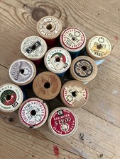 vintage sewing thread mixed batch of 12 vintage wooden thread reels