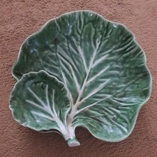 Bordallo Pinheiro Portugal Green Cabbage Leaf Chip and Dip 9 3/8” See Desc.