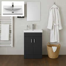Bathroom Vanity Unit 550mm Satin Black with Ceramic Basin – Pre Assembled
