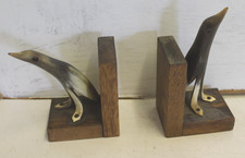 Vintage 1930s Art Deco Book End Stands wit bone Penguins figures