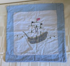 Pirate Ship Applique Cushion Cover Blue Gingham Check 40cm Square