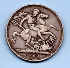 1890 SILVER CROWN COIN. QUEEN VICTORIA JUBILEE HEAD. FIVE SHILLINGS.