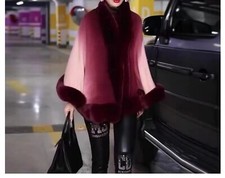 Luxury Lady Faux Fur Collar Cape Cloak Poncho Shawl Outerwear Thermal Party Chic