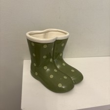 Marks & Spencer’s Mini Wellington Boots Pot Planter Green Polka Dots 4” Kitchen