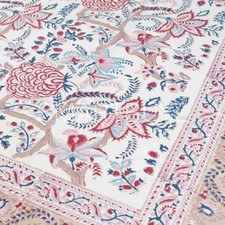 Indian Block Printed Beige Coral Floral Table Cloths Rectangular 100% Cotton