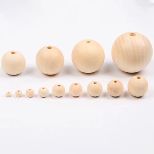 Natural wood beads - natural, round