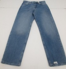 Women's M&S Boyfriend Jeans Light Indigo Distressed Hem Mid Rise NWOT F1