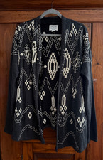 Lucky Lotus L Lucky Brand Gray Southwest Embroidered Cardigan Boho Cowgirl
