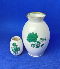Two Small Handpainted Austrian Porcelain Augarten Wien Green Roses Vases