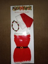 Handmade Barbie Christmas Dress and Santa Hat Outfit with Necklace 