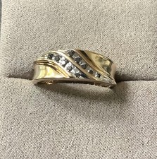 9ct Black diamond yellow and white gold channel set band ring size P1/2