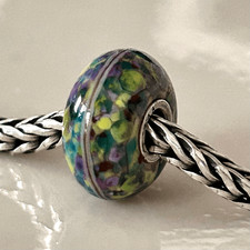 TROLLBEADS Authentic TrollStone LAA 925S Teal Purple Yellow Confetti Stripe