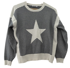 ALICE COLLINS.  NAVY/IVORY STRIP & STAR KNIT OVERSIZE JUMPER. SIZE 10