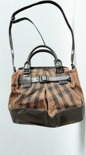 Burberry Haymarket Check Canvas & Leather Satchel Tote Bag Brown