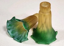 Vintage Amber & Green Tiffany Style Fluted Lily Shades (Set of 2)