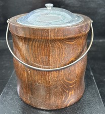 Vintage Oak Wooden Tobacco Jar With Ceramic Liner 6” High