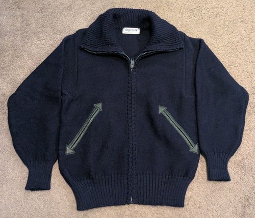 Vintage guernsey full zip - zip, navy