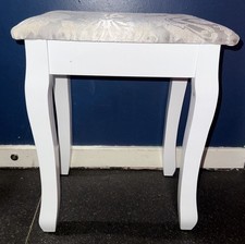 White Grey Beige Floral Piano Stool Chair Padded Fabric Upholstery 48 x 38 x 29 