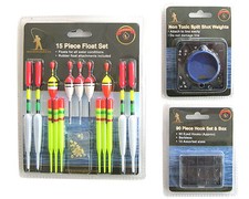 FISHING TACKLE SET INCLUDING 15 FLOATS 90 HOOKS AND NON TOXIC SPLIT SHOT