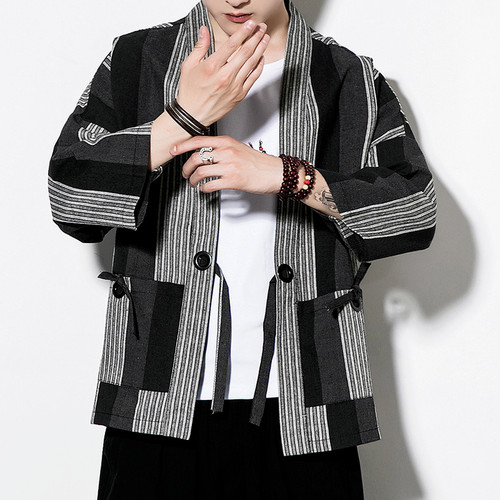 Men striped kimono cardigan - striped,