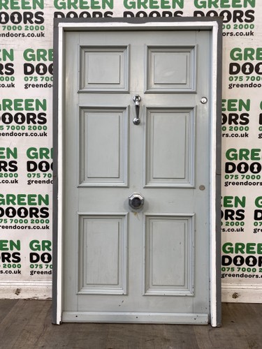 Grey wooden front door - front,