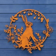 Metal Floral Hare Rust Patina