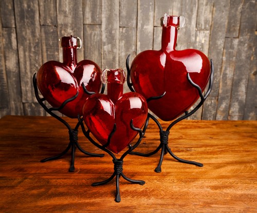 Hand blown glass hearts - hearts, red