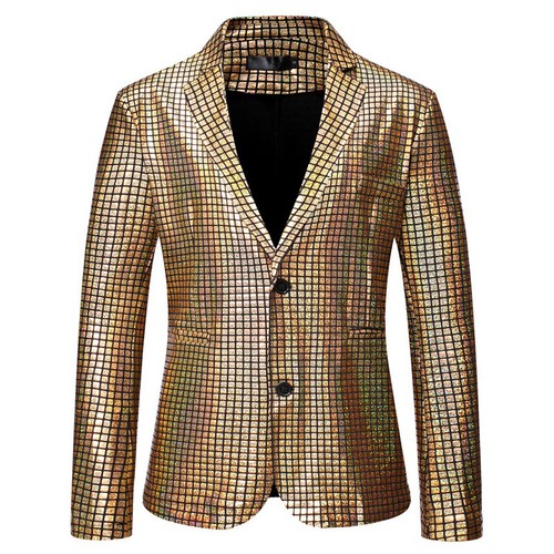 Men metallic shiny jacket suit - metallic,