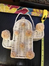 ZARA Girl Cactus Crossbody Handbag Purse Straw Raffia Unique Fun Whimsy Western