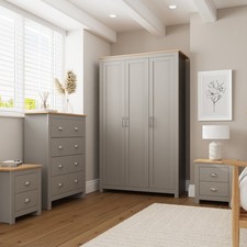 Lancaster 4pc Set Grey Bedside Cabinet Chest Of Drawers Wardrobe Bedroom Living