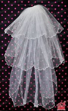3T White Ivory Wedding Bridal Veil Pearls Beaded without Comb