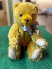 Hermann teddy bear mohair with blue bow 30cm