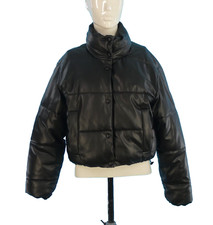 Zara  Puffer Jacket Faux Leather Black Cropped Oversized Bloggers Vegan size XS