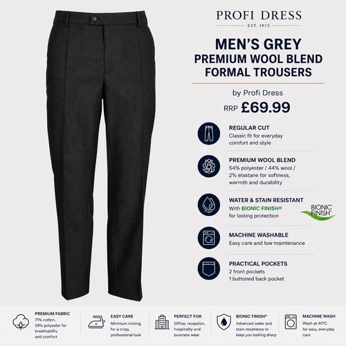 Mens grey formal smart trouser - smart,