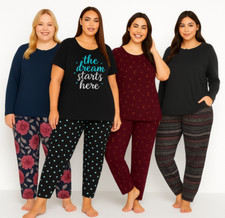 Ex Evans Pyjama Set Plus Size Cotton Bottoms Top Lounge Curve Night Wear PJs