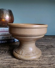 Wooden Hand Turned Light Wood Pedestal Dish Bowl Decorative Jewellery Tidy