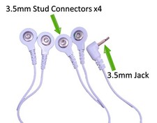 Pair Of Tens Electrode Lead Wires 3.5mm With 4 Stud/Snap Connectors 