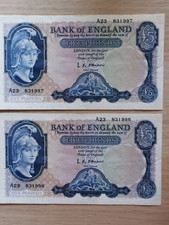 Pair old five pound note - old,