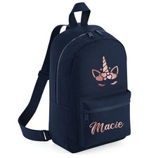Personalised Rose Gold Unicorn Mini Backpack Back to School Girl Nursery Rece...