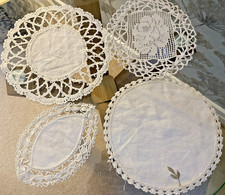 4 VINTAGE WHITE COTTON & LINEN