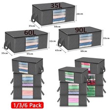 1/3/6 Pack Clothes Storage Bag Foldable Storage Boxes w/Lid for Clothing Bedding