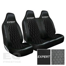 FOR PEUGEOT EXPERT 2007-2016 - ELEGANT BLACK QUILTED LEATHER VAN SEAT COVERS 2+1