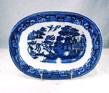 Newport Pottery Flow Blue WILLOW Burslem Oval Vegetable Bowl Excellent for age