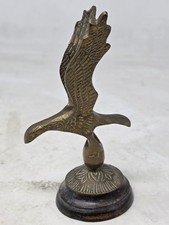 Small Brass Eagle Statue 13cm Tall, On Wooden Base 