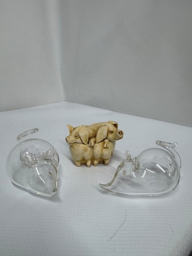 Clear glass mouse pair pig - glass,